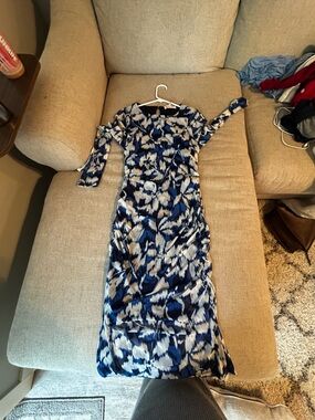 Macy's Blue and White Patterned Maxi Dress